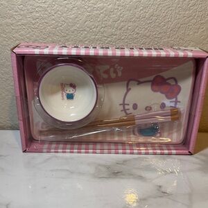 Hello Kitty Pink Ceramic Sushi Plate Set. New.